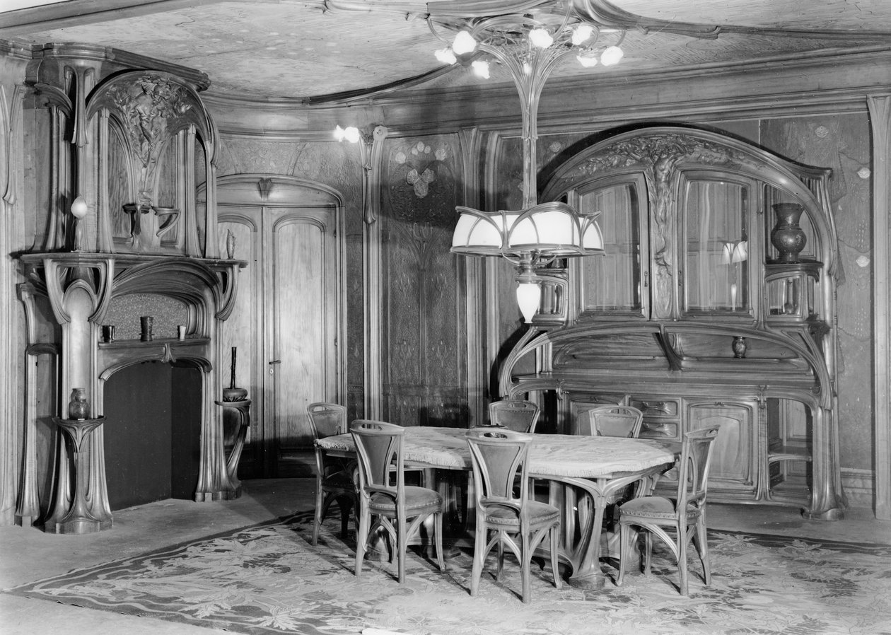 アールヌーボーダイニングルーム、1903年6月（bw写真） 作： ユージンバリン