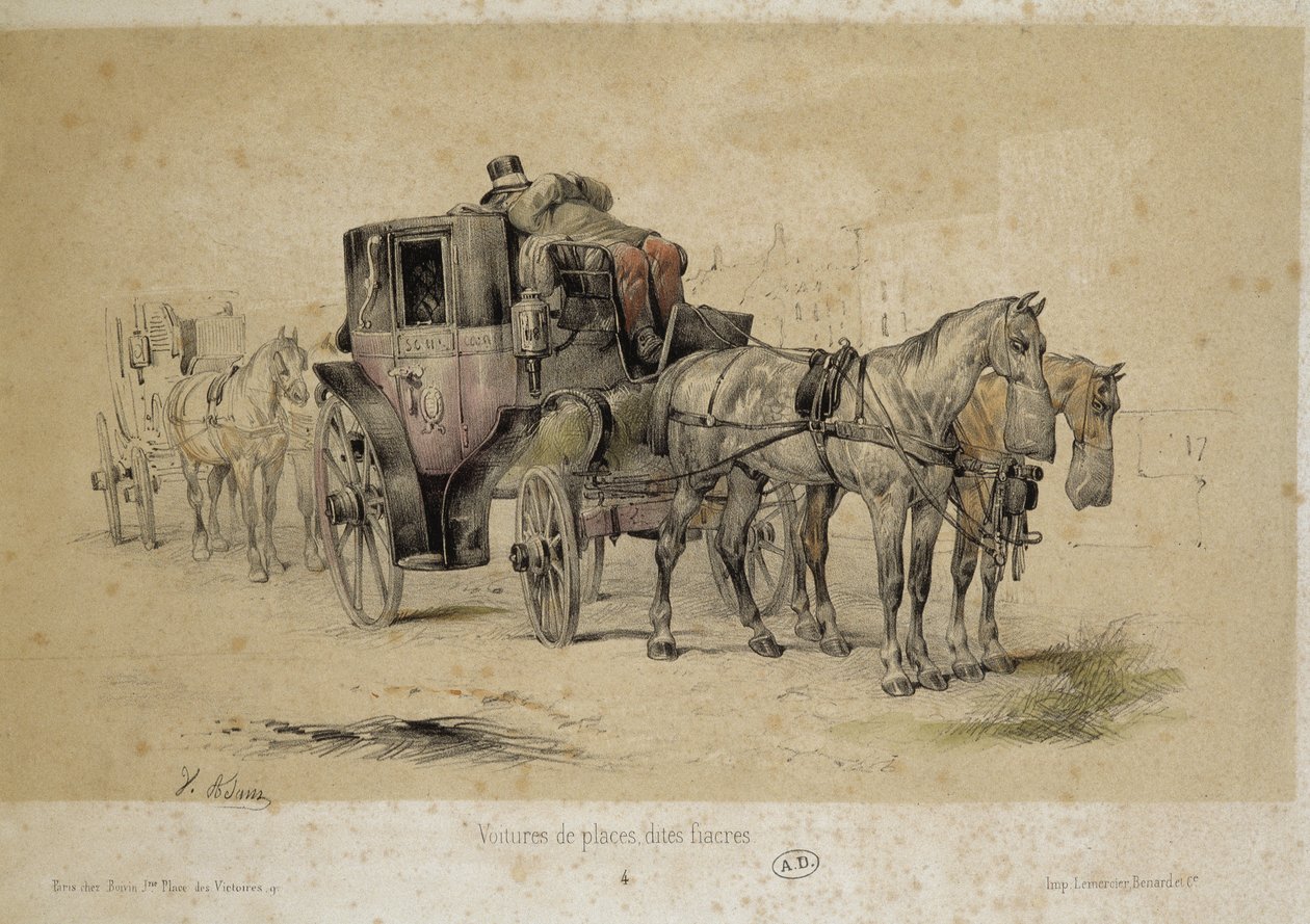 フィアックルと呼ばれる車 - アダムによるリトグラフ、v.1840 作： ビクター・アダム