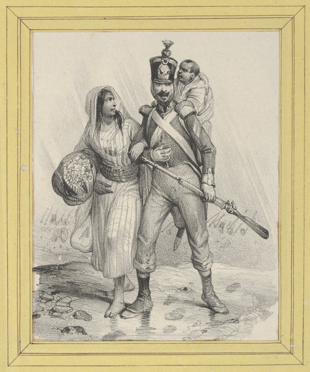 Soldat mit einer Frau am Arm und einem Kind auf dem Rücken 作： ビクター・アダム