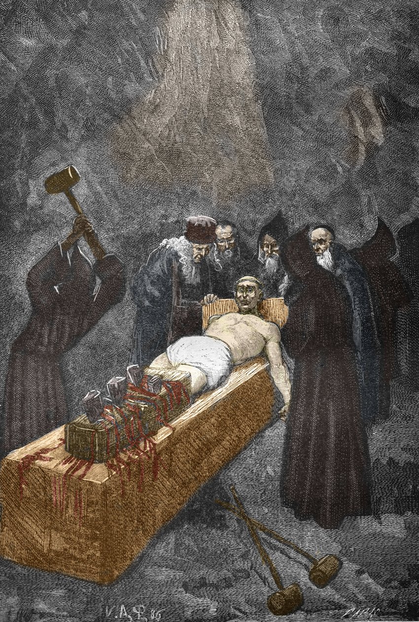 1630年頃のLoudun (demons de Loudun) のPosssedesの事件: 魔女狩り、悪魔と協定を結び、修道女の魔法を持っていると非難したとされるフランスの司祭Urbain Grandier (1590-1634) は、刺繍への拷問です - (Urbain グランディエ、フレンチ 作： ビクター・アーマン・ポワソン