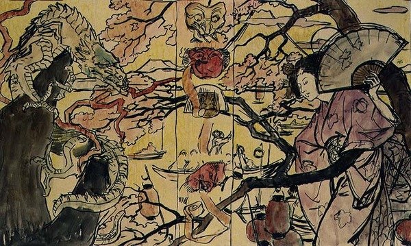 日本美術の本の装丁のスケッチ（水彩・紙） 作： ビクター・エミール・プルーヴ