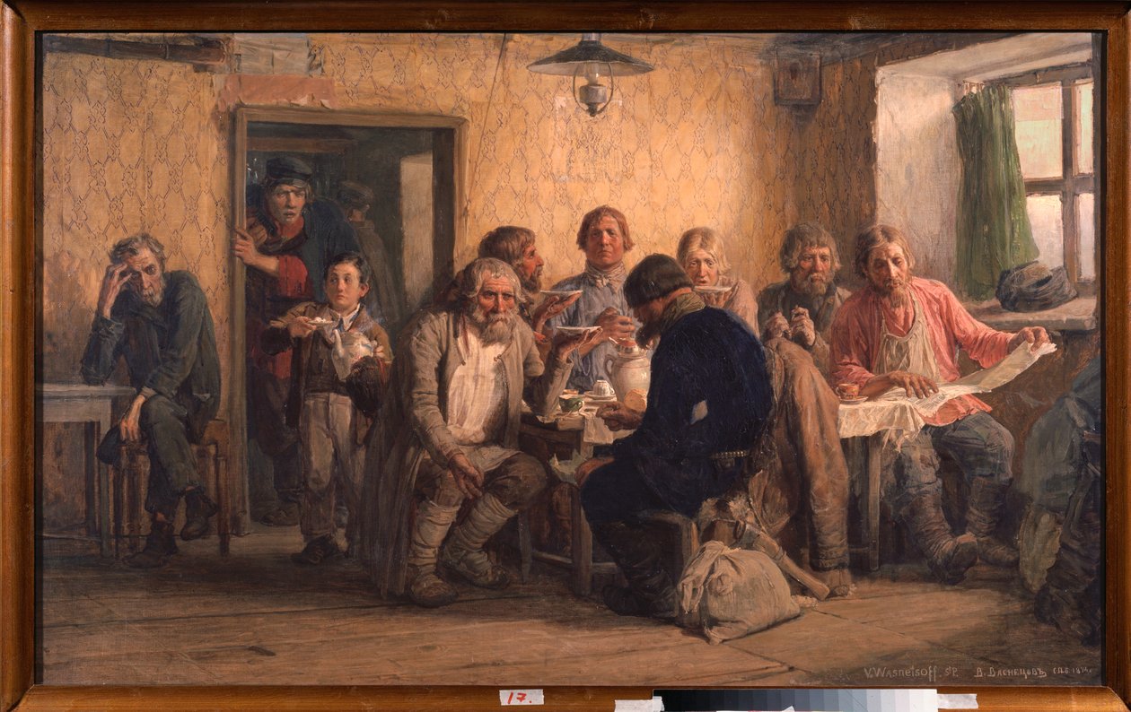 ティーハウス - Viktor Mikhaylovich Vasnetsov (1848-1926) 作、キャンバスに油彩 作： ビクター・ミハイロヴィチ・ヴァスネツォフ