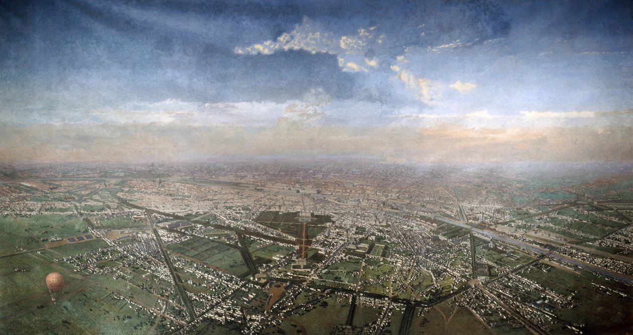 1855年の熱気球からのパリの全景 作： ビクター・ナブレット