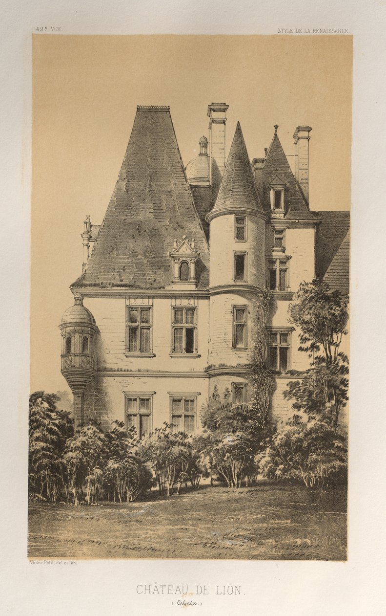 15 世紀の美しい建築物やモニュメント。 そしてXVI。 世紀: 15世紀と16世紀のフランスのシャトー 世紀: Pl. 49, Château De Lion (Calvados) 作： ビクタープチ
