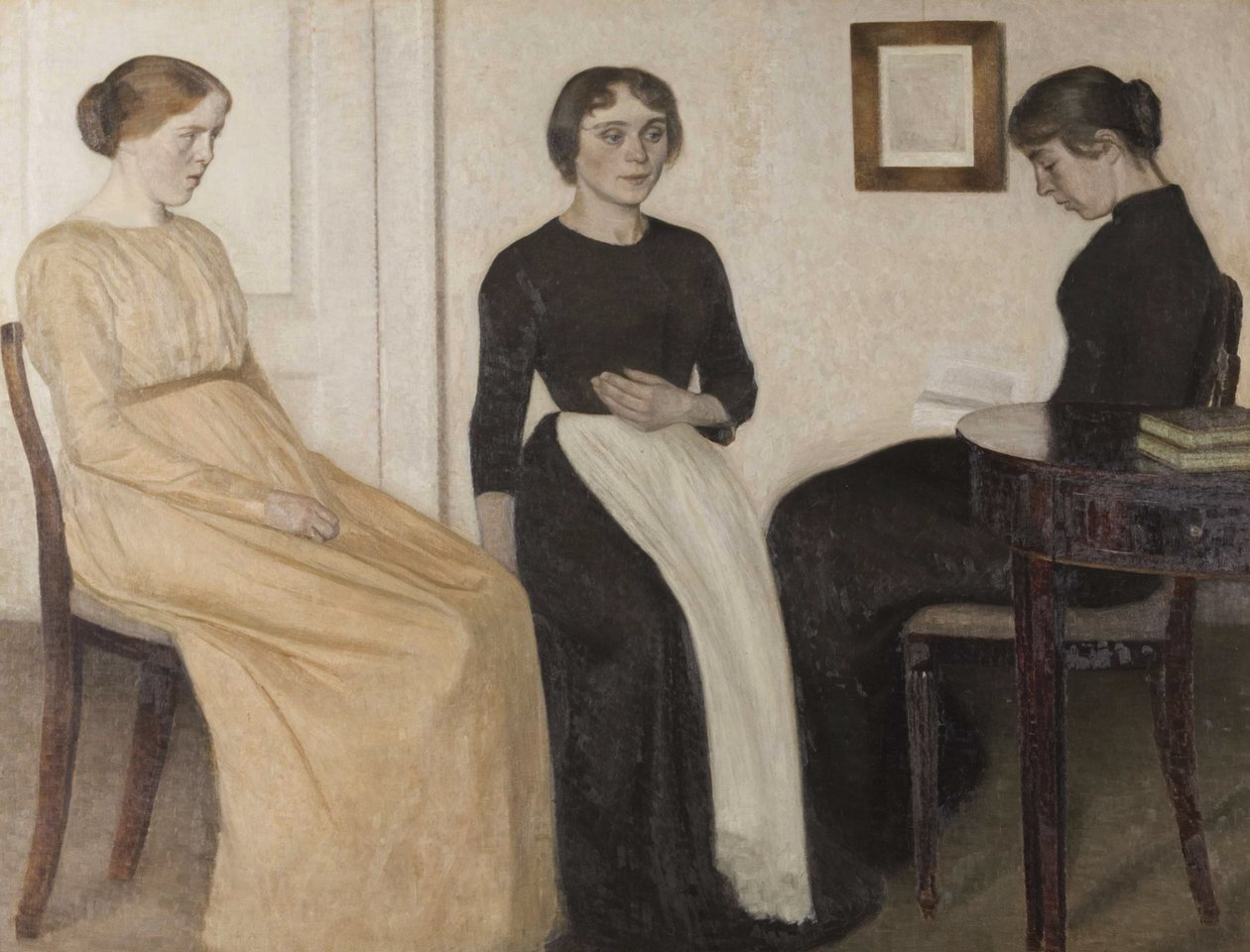 3人の若い女性、1888年。 作： ヴィルヘルムハンマースホイ