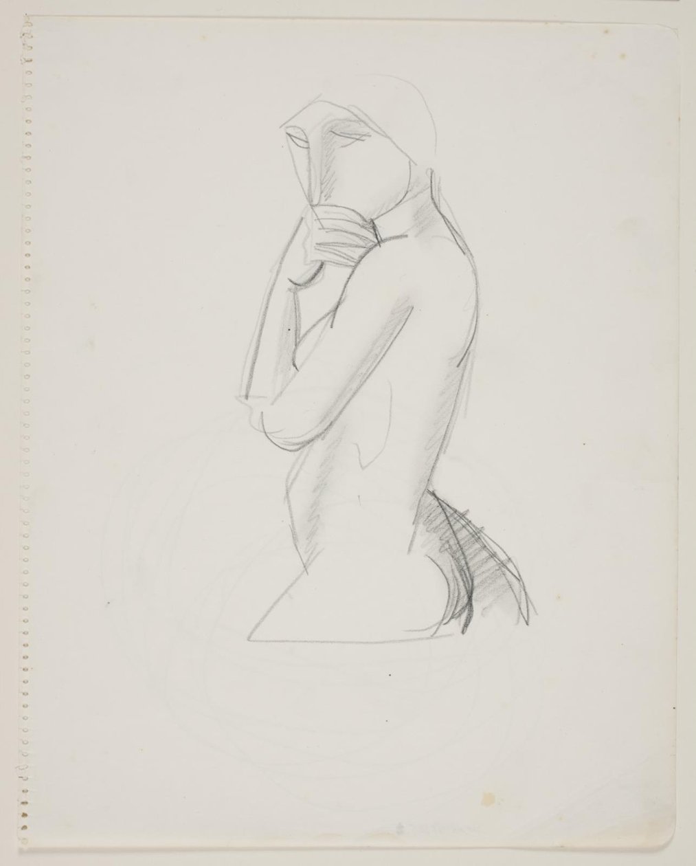 女性モデル、3/4 フィギュア、口を手で覆う 作： Wilhelm Lundstrom