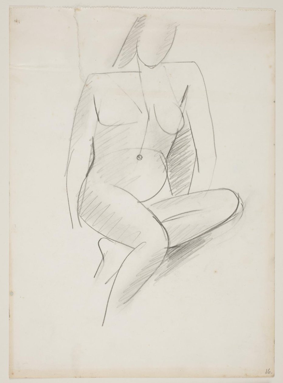 座っている女性、正面から見てやや右、片足をもう一方の下に伸ばしている 作： Wilhelm Lundstrom