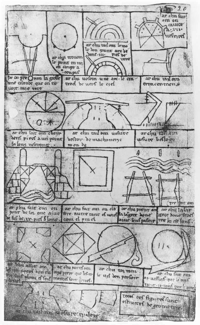 Ms Fr 19023 fol.20のファクシミリコピー建物の建設のための幾何学的図形 作： ヴィラールドオンヌクール