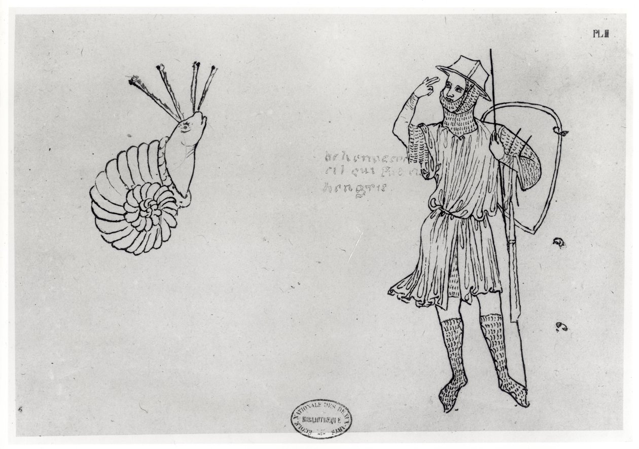 Fol.2カタツムリとハンガリーの兵士（ファクシミリのコピー） 作： ヴィラールドオンヌクール