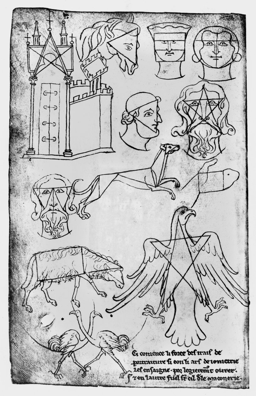 Ms Fr 19093 fol.18vさまざまな図面（ファクシミリコピー） 作： ヴィラールドオンヌクール