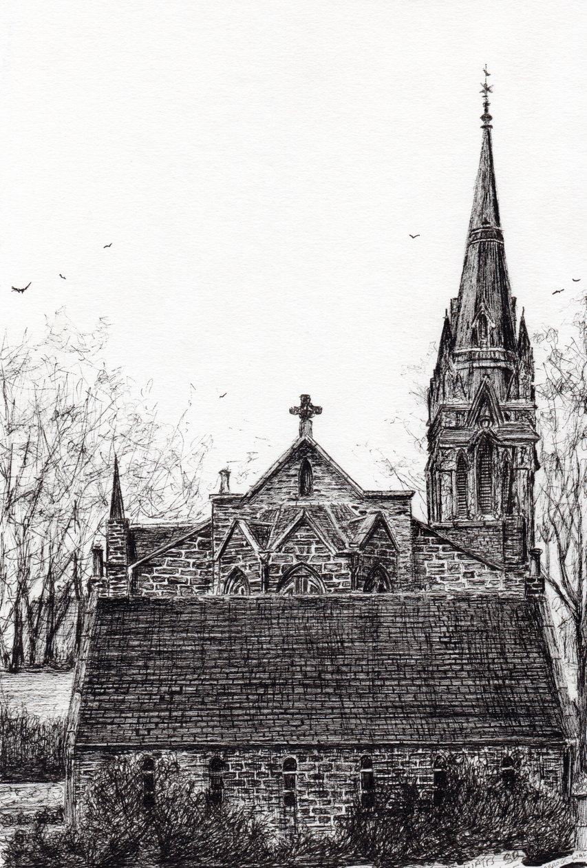 Glenmuick（Ballater）Church、2007年（紙にインク） 作： ヴィンセントアレクサンダーブース