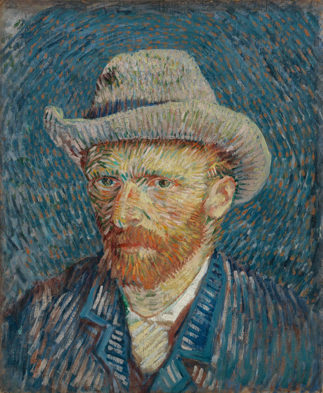 灰色のフェルト帽子をかぶった自画像 作： ヴィンセント・ヴァン・ゴッホ