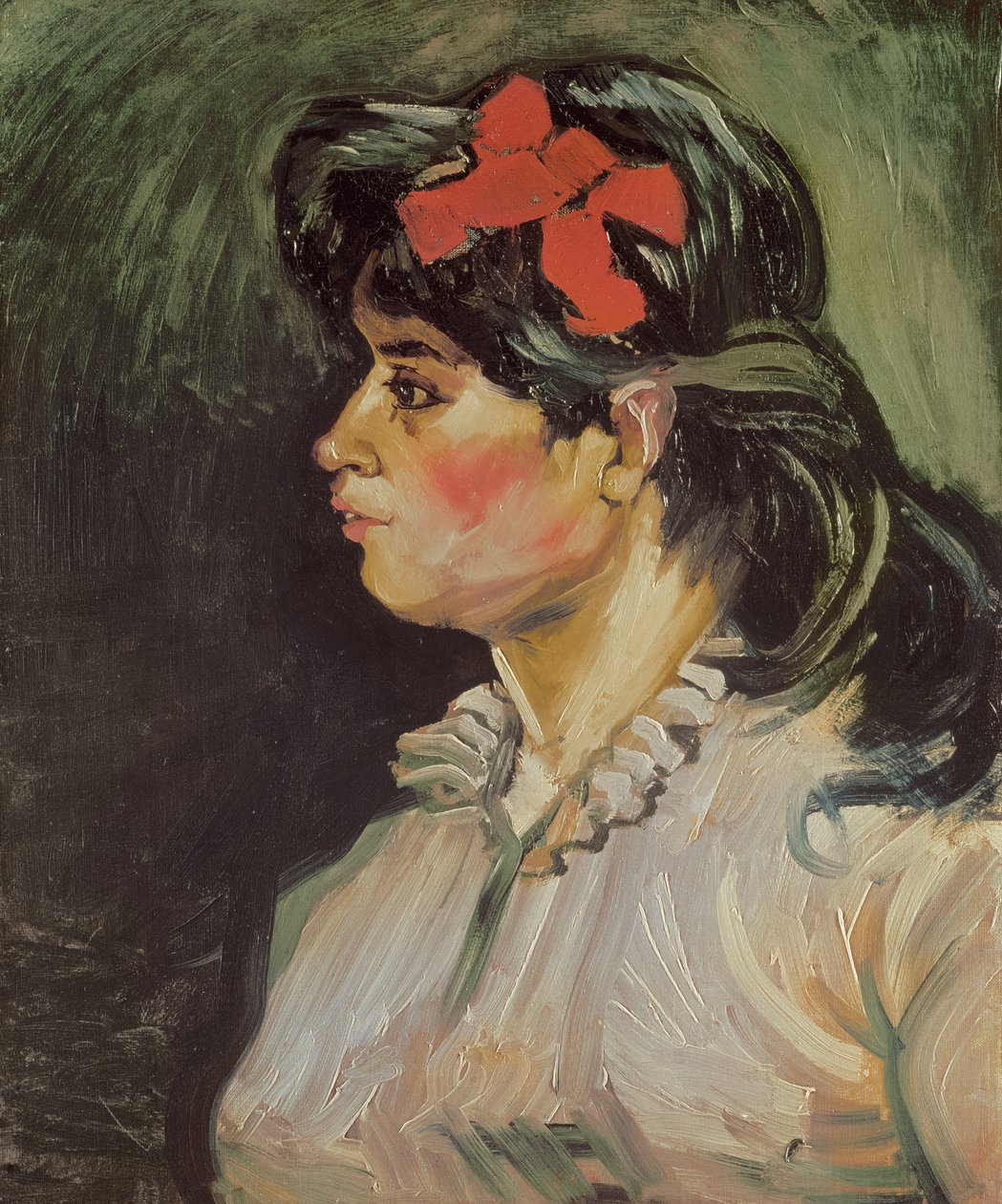 赤いリボンを持つ女性の肖像、1885 作： ヴィンセント・ヴァン・ゴッホ