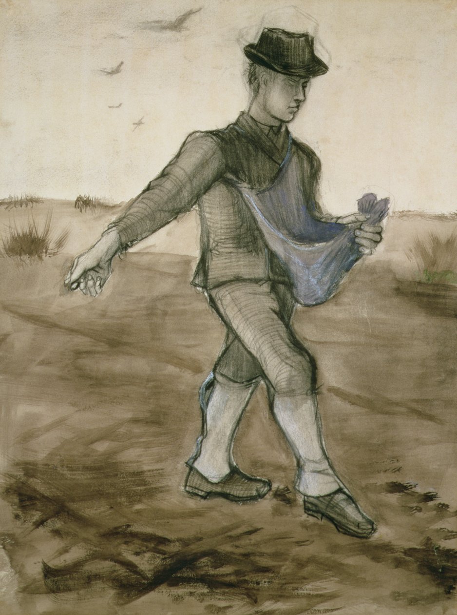 種をまく人、1881年（鉛筆、ペンと茶色のインク） 作： ヴィンセント・ヴァン・ゴッホ