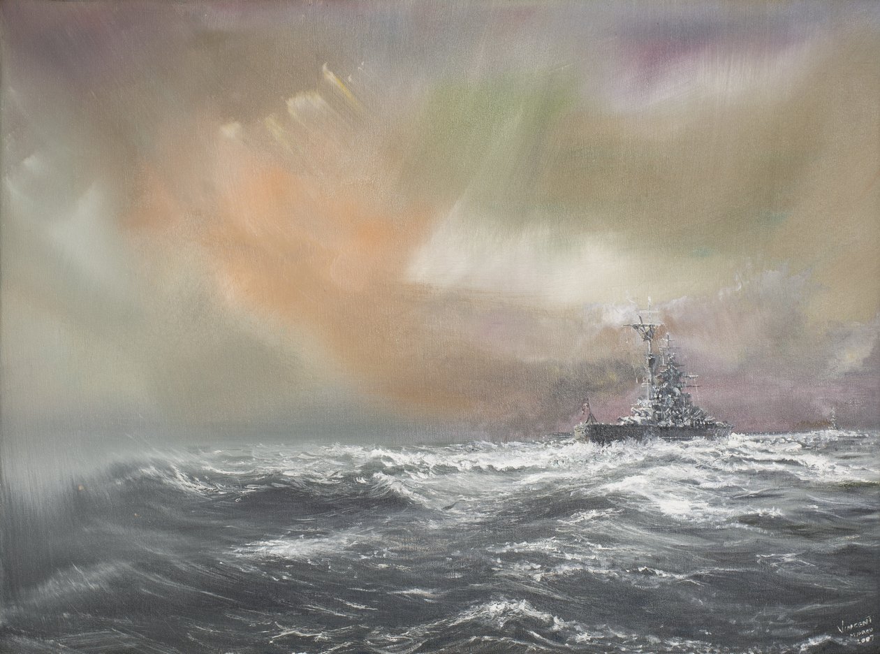 ビスマルクがプリンツオイゲンに0959hrs 24051941、2007を通知（Oil on Canvas） 作： ヴィンセントアレクサンダーブース