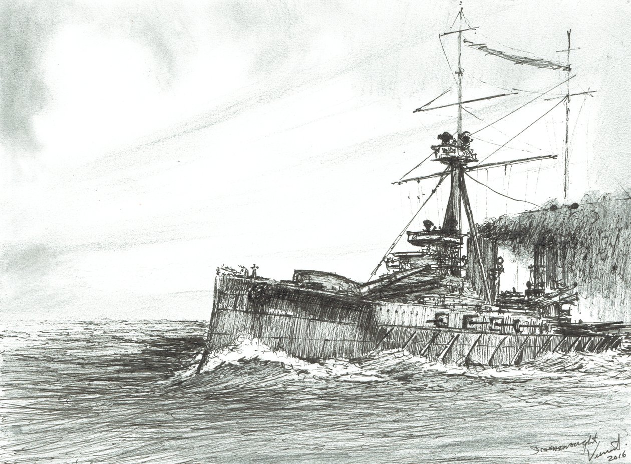 HMS Dreadnought at sea、2017年（紙にインク） 作： ヴィンセントアレクサンダーブース