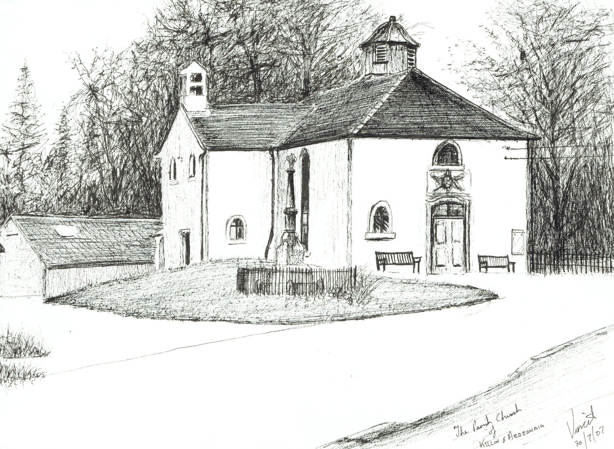 Killin＆Ardeonaig Parish Church、2007年（紙にインク） 作： ヴィンセントアレクサンダーブース