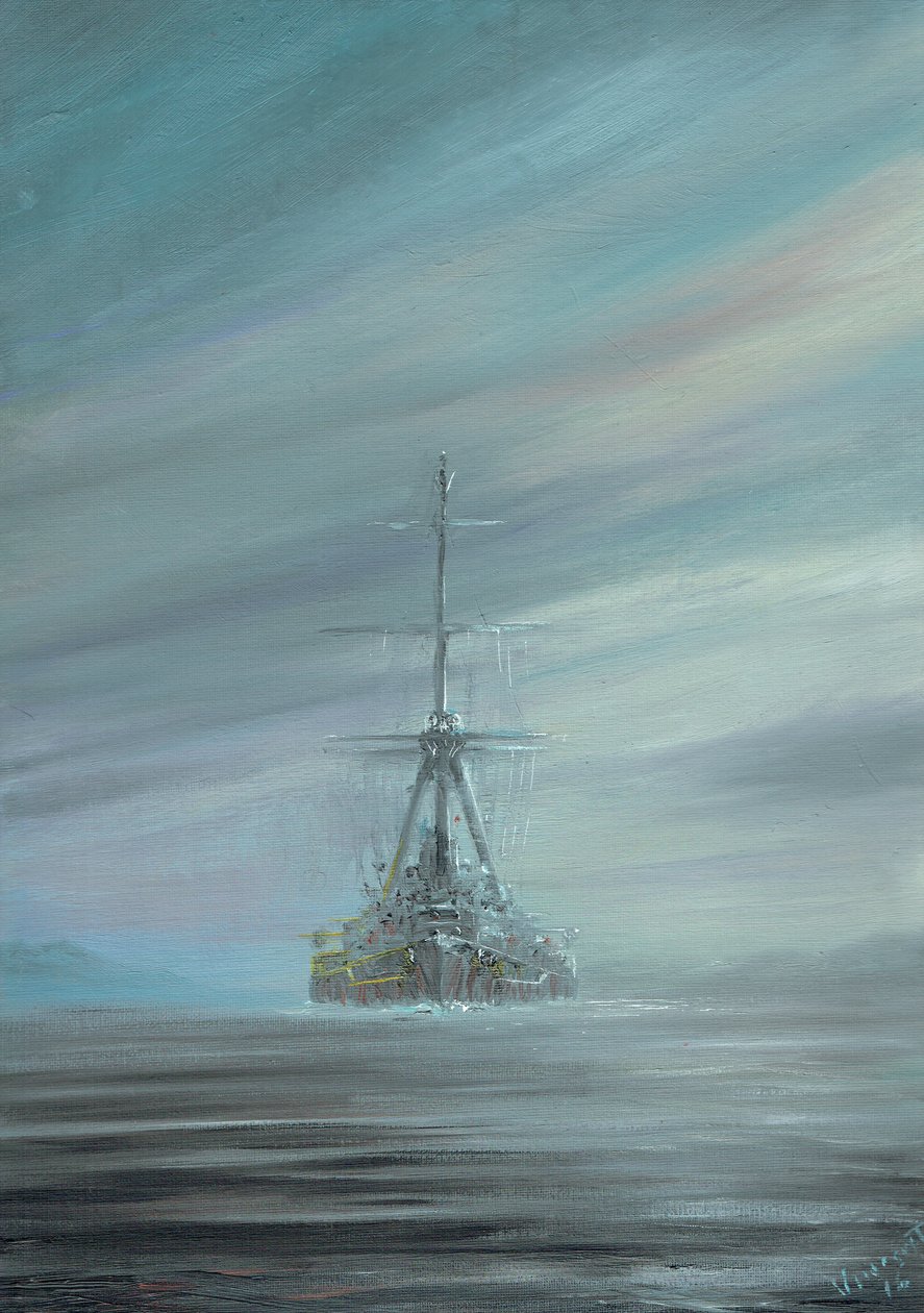 SMS Derfflinger Scapa Flow 1919、2016、（キャンバスボードの油性インク） 作： ヴィンセントアレクサンダーブース