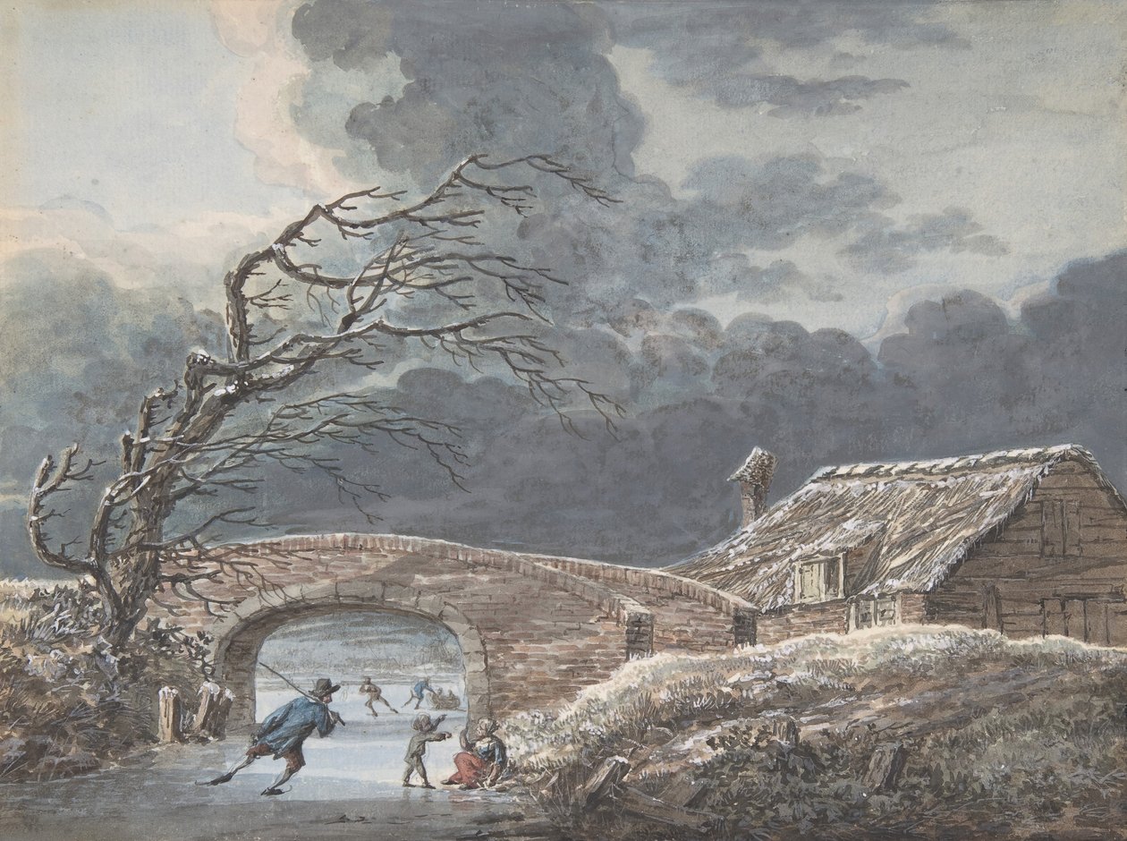 凍った運河にスケーターがいる冬の風景、n.d. 作： ヴィンセント・ヤンス。ファンデルヴィン