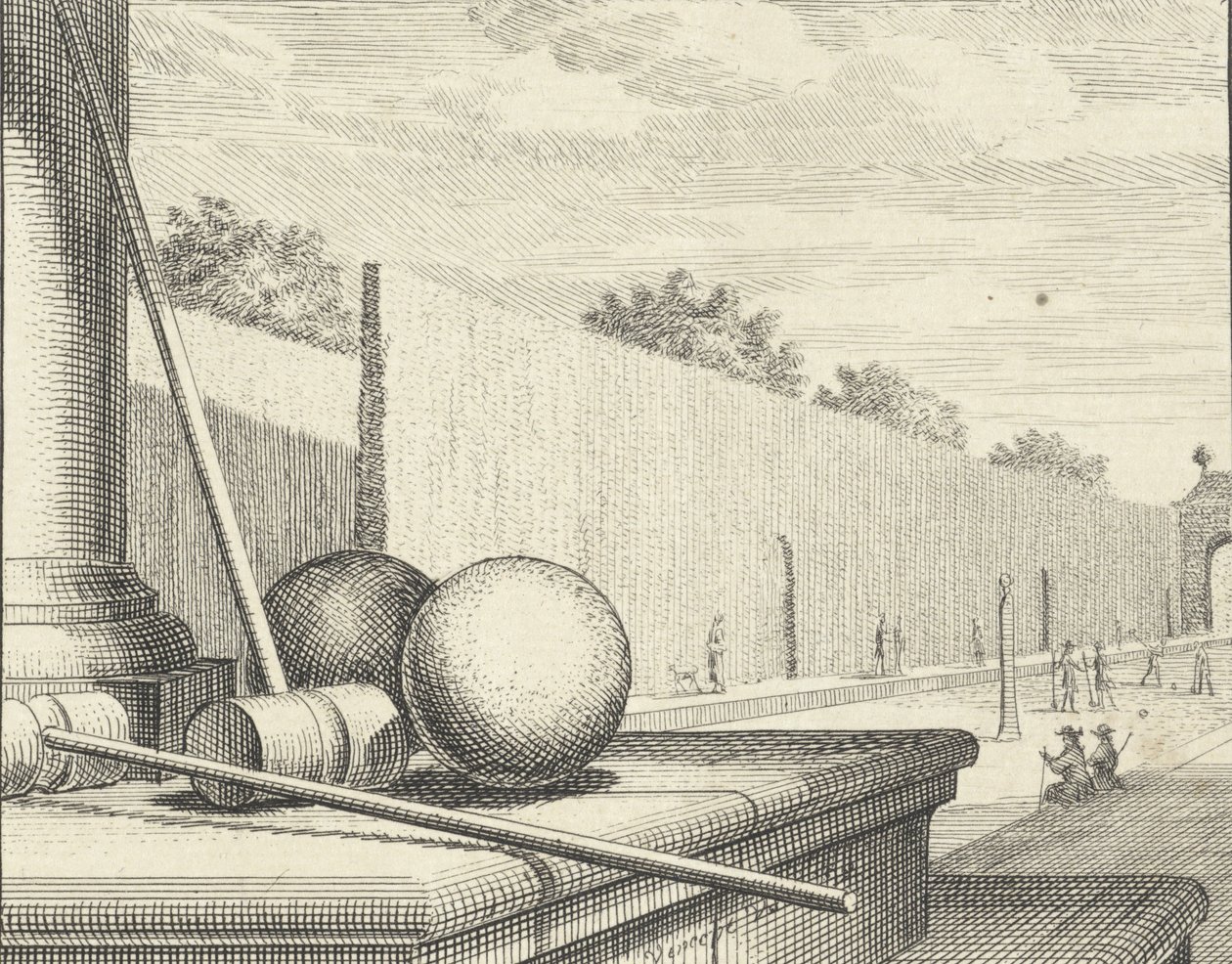 背景にクロケット選手がいるクロケットの属性、1714年。 作： Vincent Laurensz Vinne van der