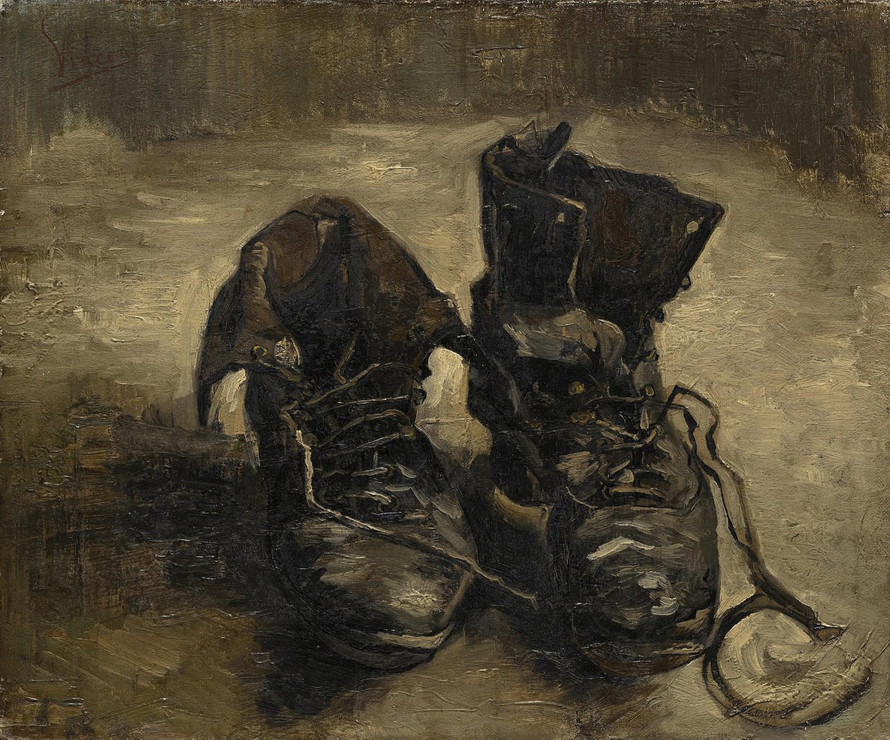 「黒いブーツ」または「古い靴」 フィンセント・ファン・ゴッホ（1853-1890）の絵画。1886.ヴィンセント・ヴァン・ゴッホ美術館アムステルダム。 作： ヴィンセント・ヴァン・ゴッホ