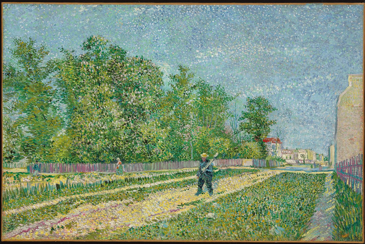 パリの端にある道路、1887年に農夫がスペードを肩に乗せて 作： ヴィンセント・ヴァン・ゴッホ