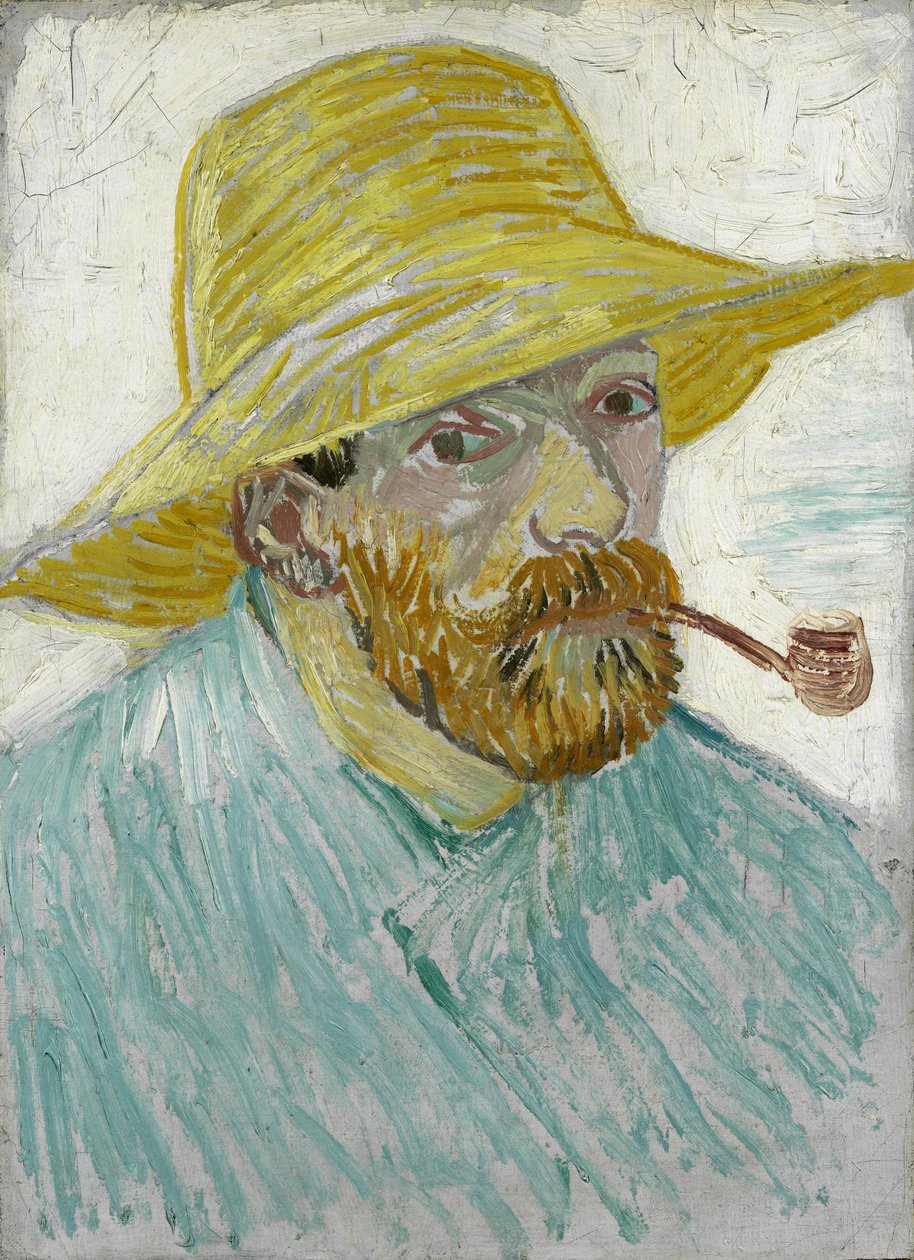 麦わら帽子とパイプを持つ自画像 パー・ゴッホ、フィンセント、ファン（1853-1890）。キャンバスに油彩、サイズ：41,9x30,1 作： ヴィンセント・ヴァン・ゴッホ