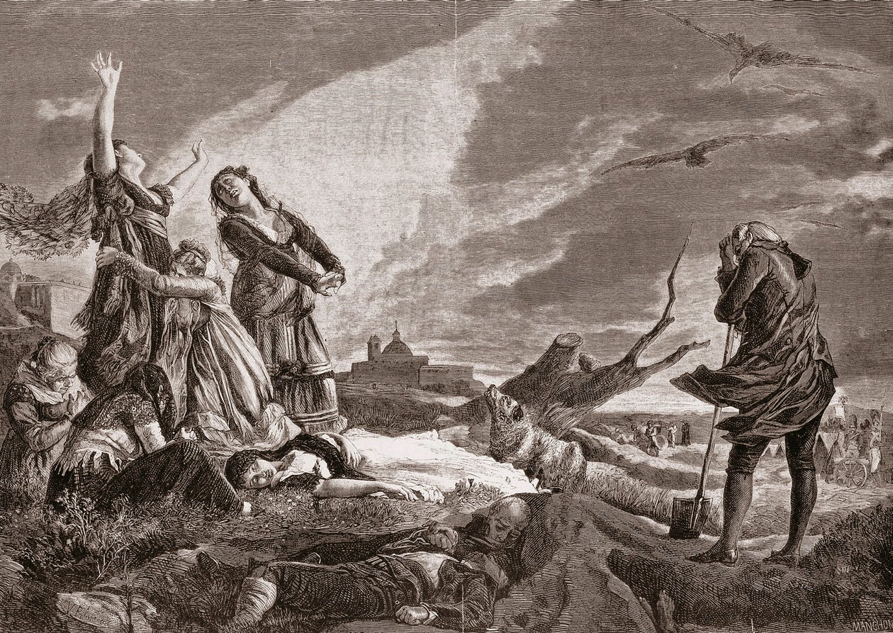 スペイン独立戦争（1808-1814）。5月3日、マドリードのLa Moncloaでの葬儀 作： ビンセント・ゴンザレス・パルマロリ