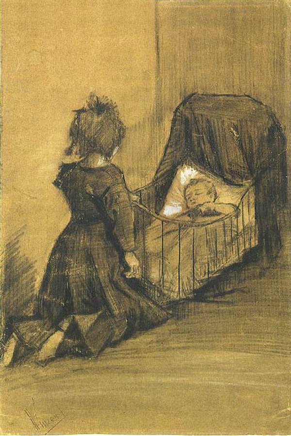 クレードルでひざまずいている女の子F 1024 JH 336 作： ヴィンセント・ヴァン・ゴッホ