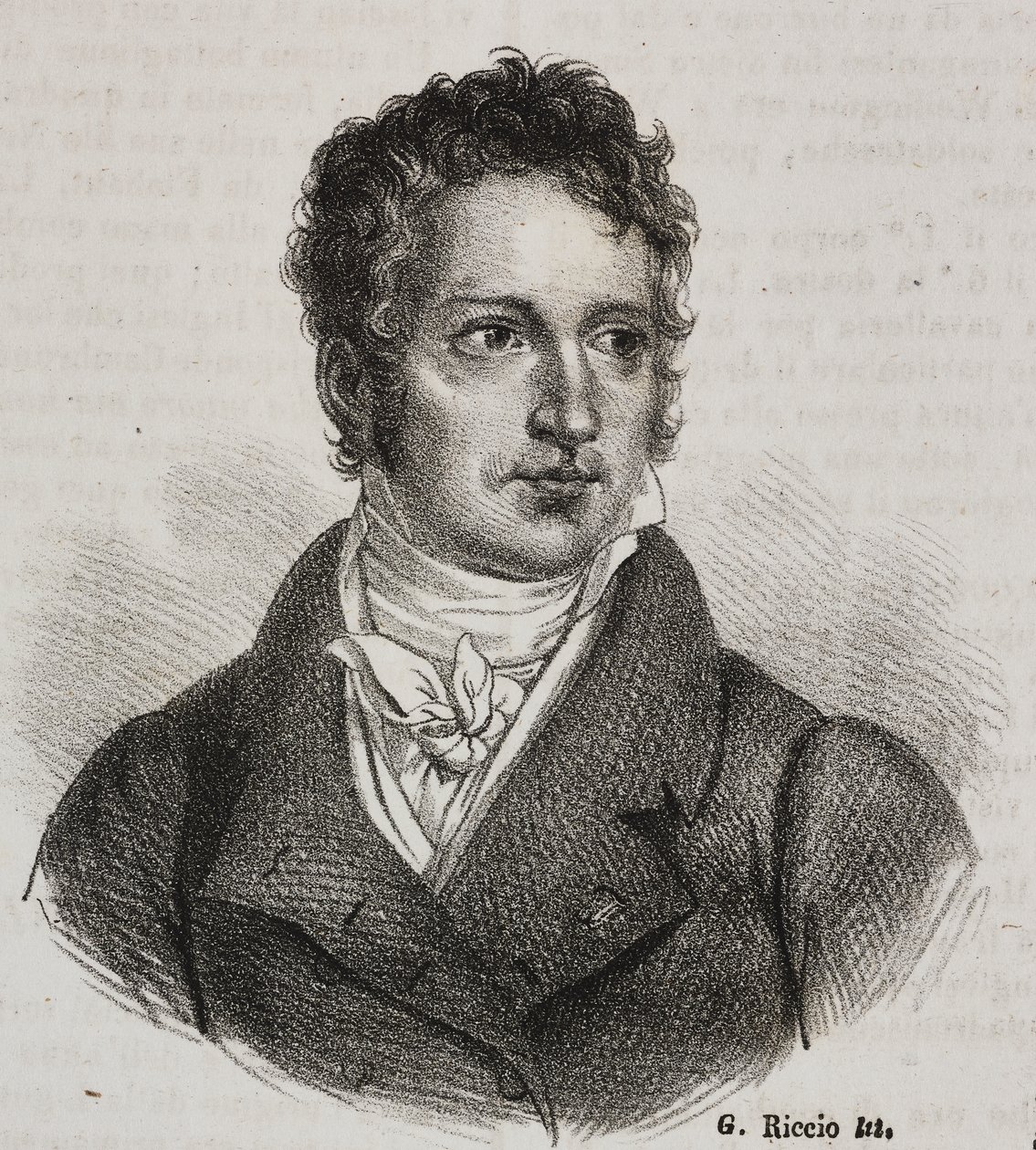 イタリアの画家・修復家ヴィンチェンツォ・カムッチーニ（1771-1844）の肖像、ガエターノ・リッチョによるリトグラフ（『Piorama Pittoresco』n16、11月23日より 作： ヴィンチェンツォ・カムッチーニ