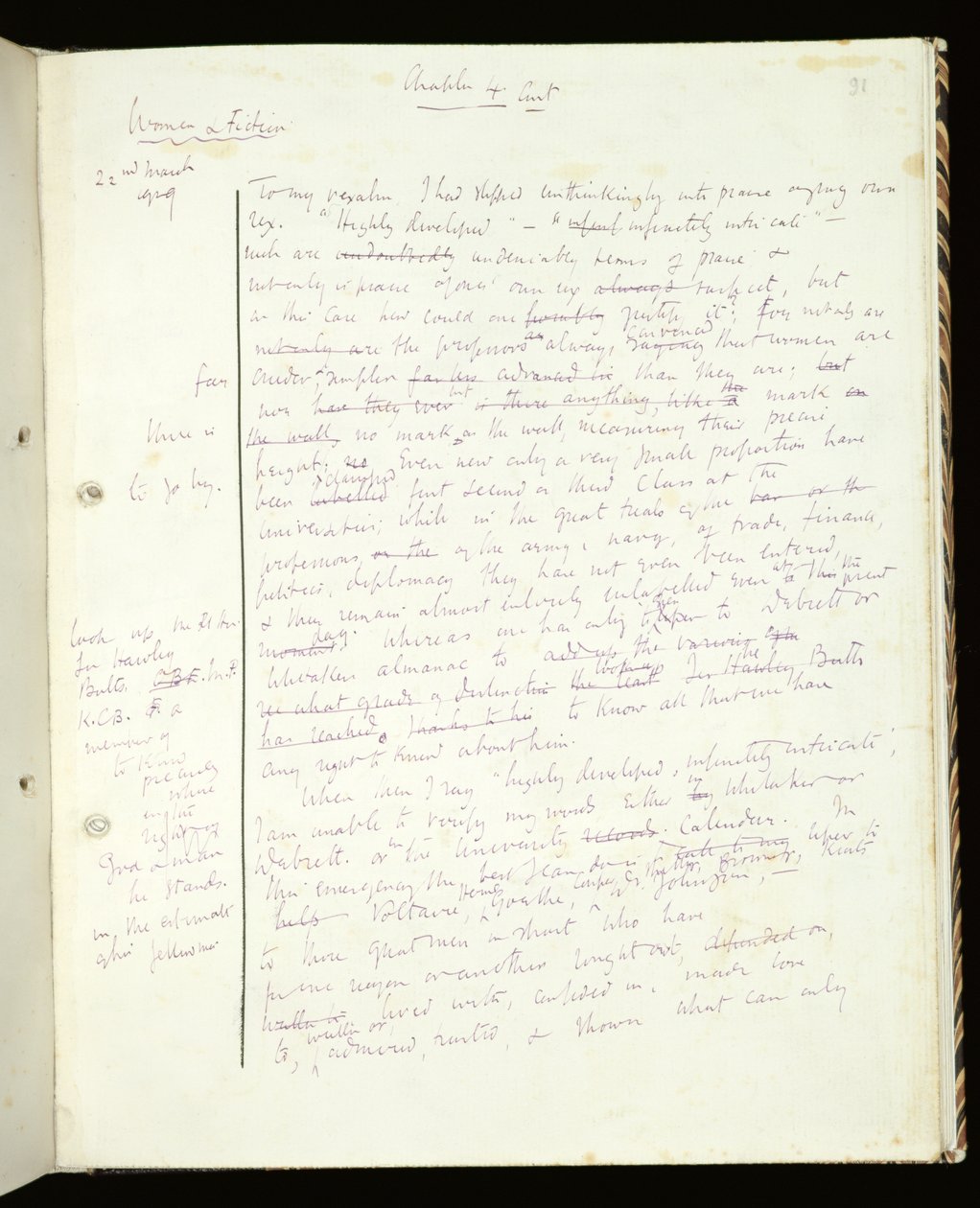 Ms 1-1942、p.91 Page in Women in Fiction、A Room of Ones Own、1929（紙にインク） 作： ヴァージニア・ウルフ