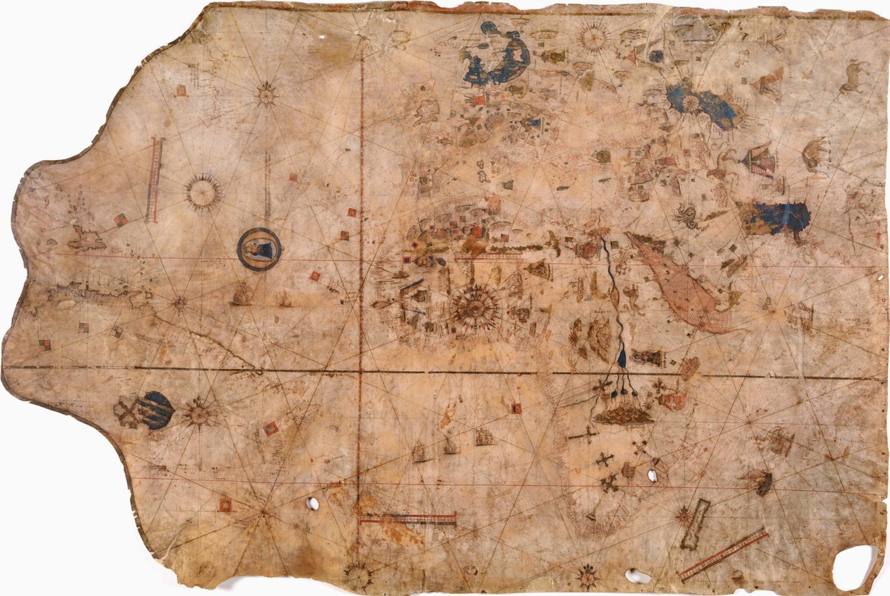 アメリカの東海岸からインドまでの世界図。 作： ヴィスコンテ・マッジョーロ