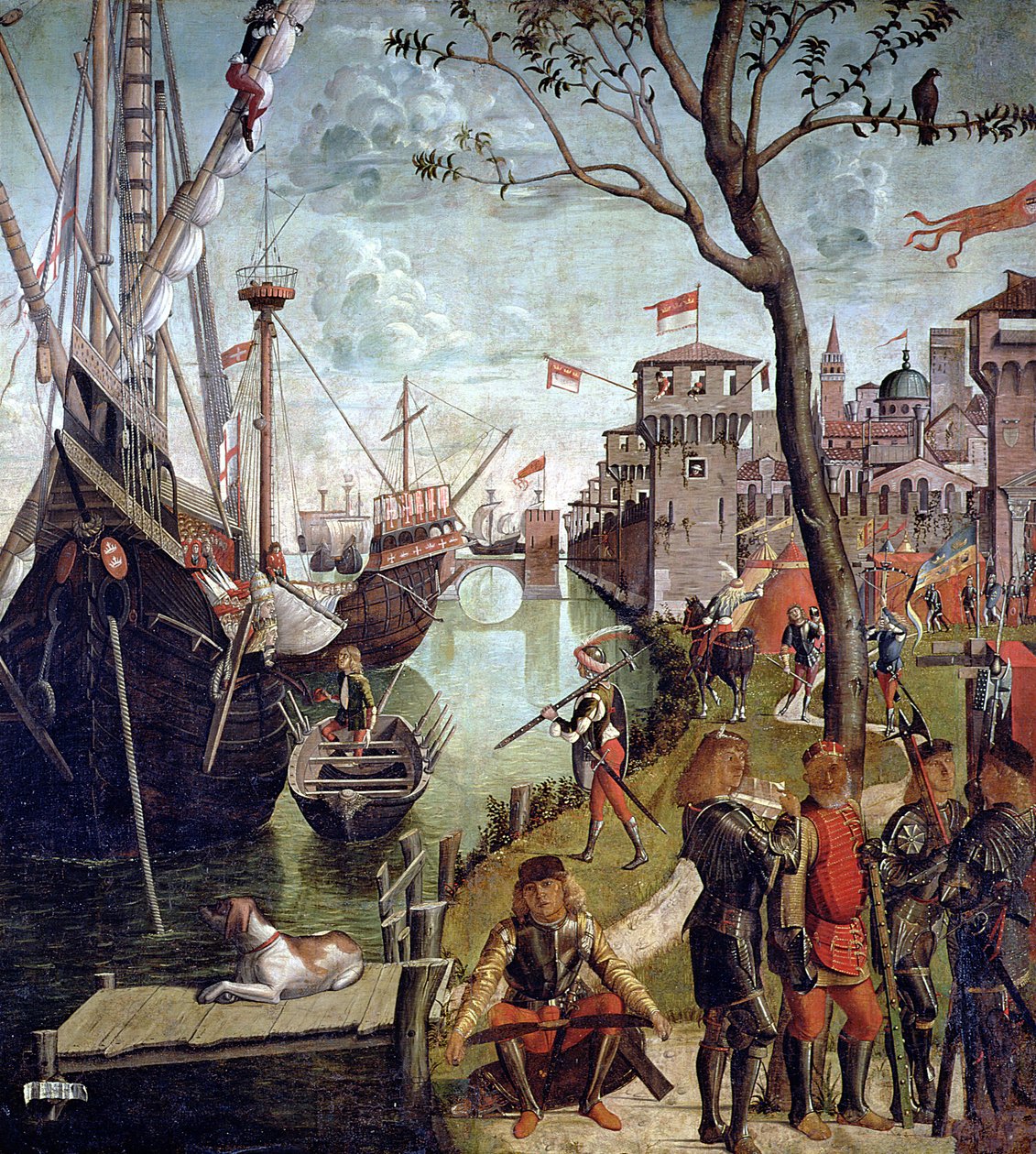 ケルン包囲戦中のセントウルスラサイクルからのセントウルスラ到着、1498年 作： ヴィットーレカルパッチョ