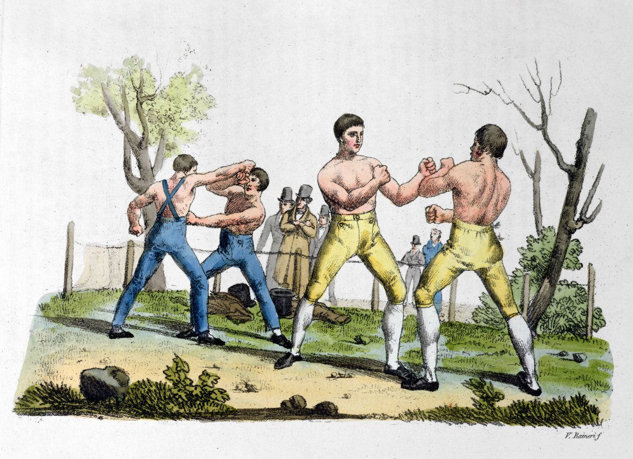 イギリスのボクシング、1819年にミラノで公開されたジュリオフェラーリオの「古代と現代の衣装」のイラスト 作： ヴィットリオ・ライネリ