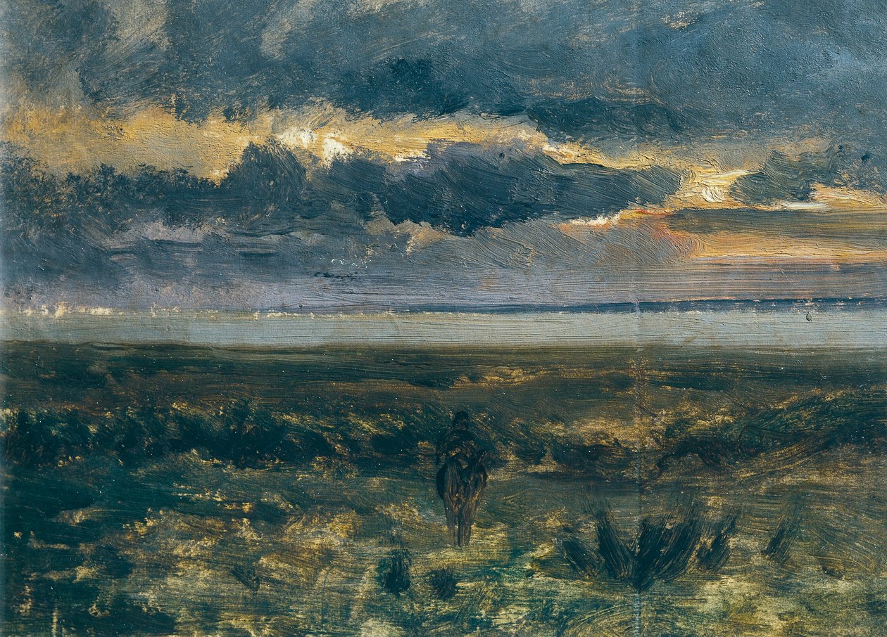 海に沈む夕日、ヴィットリオ アヴォンド (1836-1910) 作： ヴィットリオ・アボンド