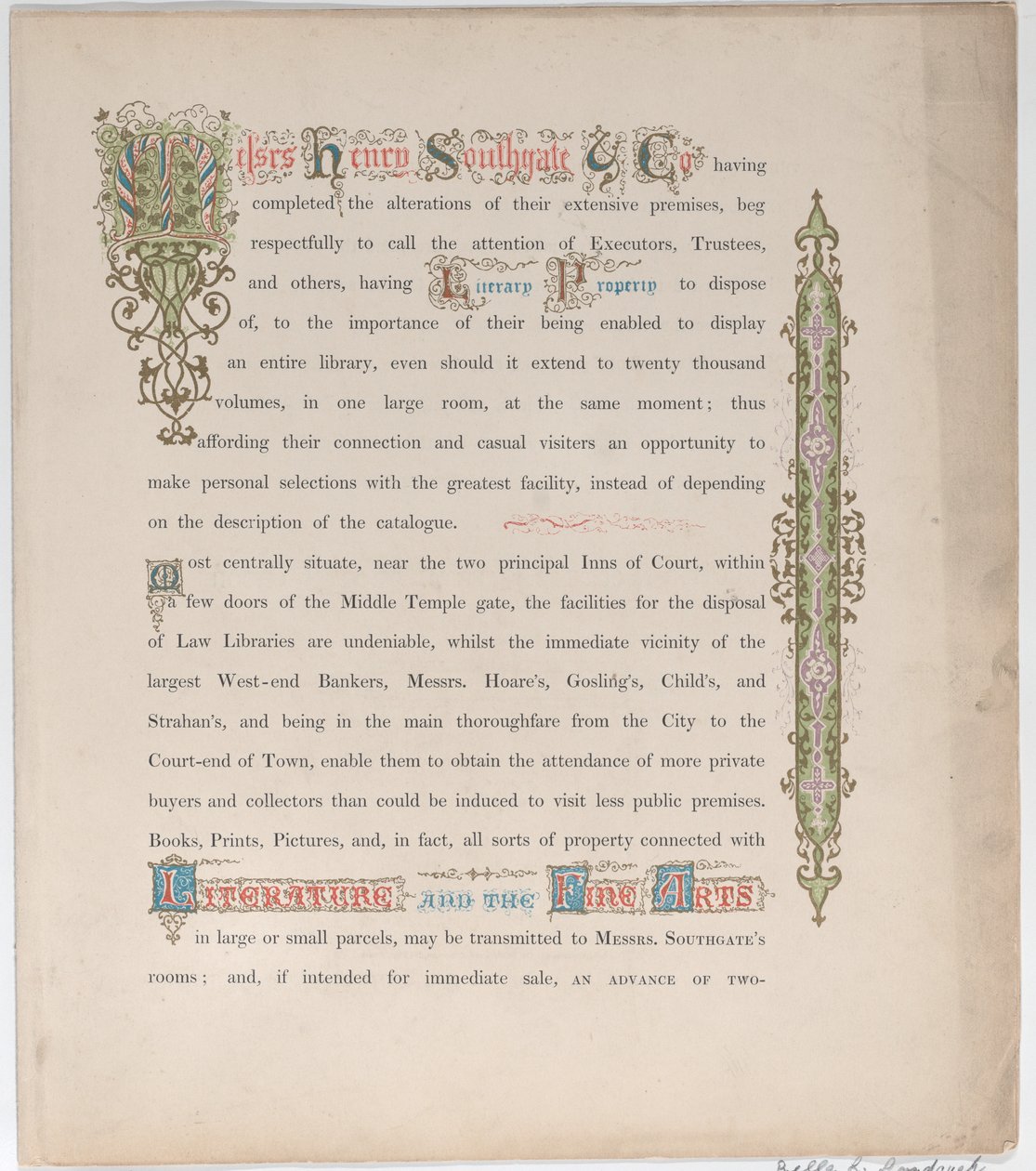 Mrs. Henry Southgate & Co., Book Sellers のトレード カード、19 世紀。 作： Vizetelly and Company