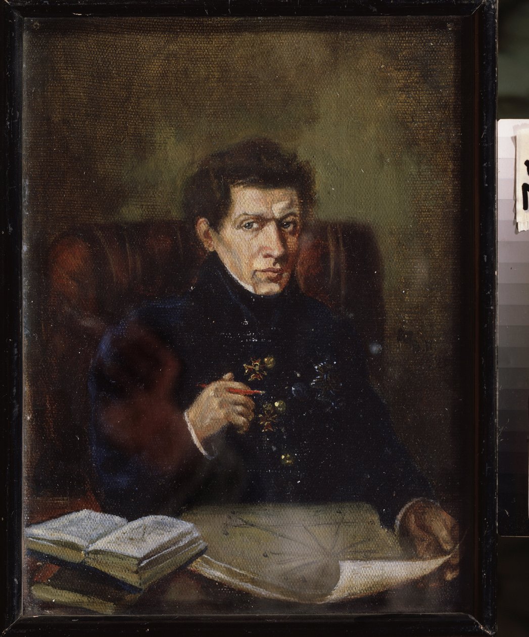 数学者ニコライ・ロバチェフスキー (ロバチェフスキー) (1792-1856) の肖像。 Vladimir Yakovlevich Perelman (1892-1967) による絵画、キャンバスに油彩、1940 年頃。20 世紀のロシア美術、ソビエト美術。 ウドムルト共和国美術館、リエフスク (ロシア)。 作： ウラジミール・ロチェフスキー・ペレルマン