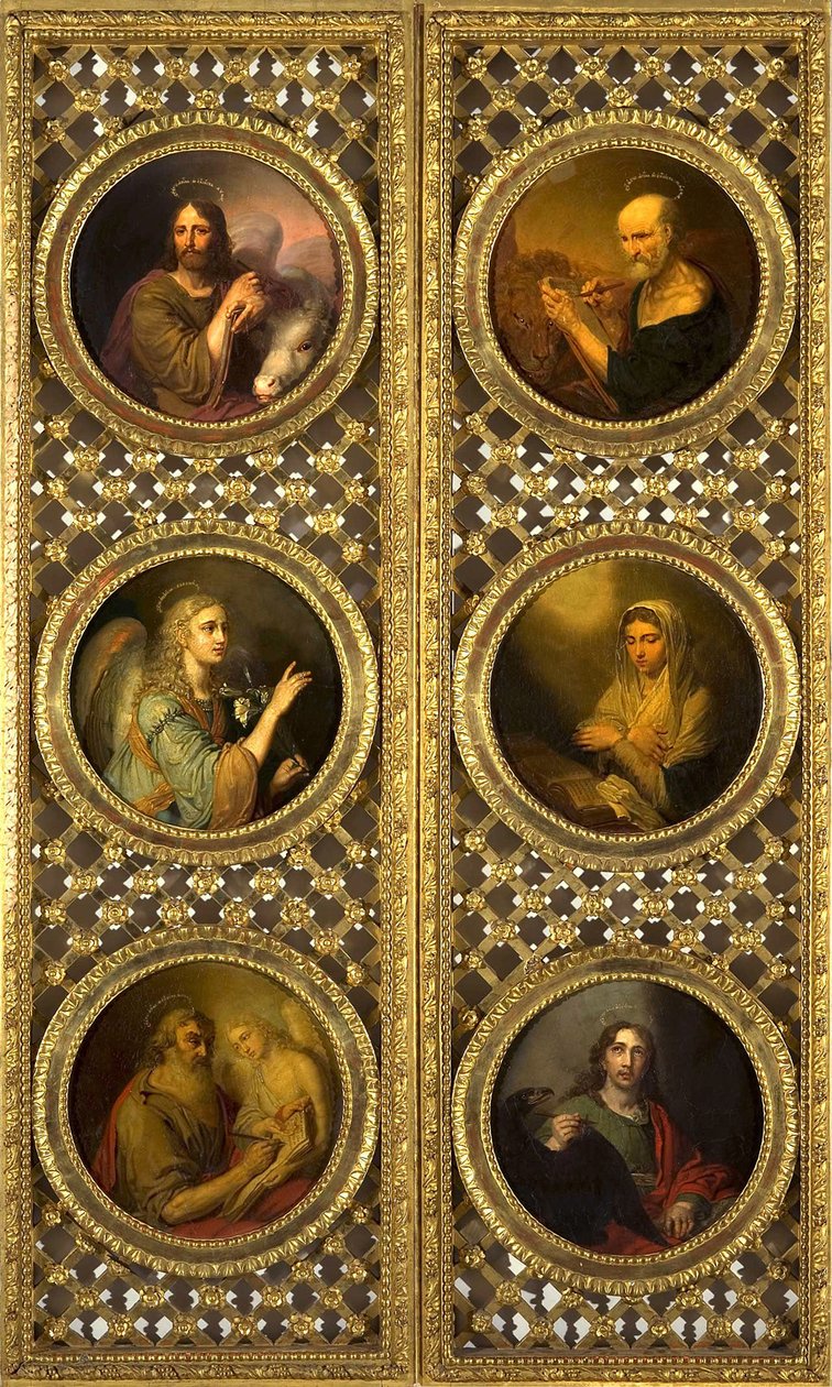 キリスト、聖母、大天使ガブリエル、4人の伝道者とのロイヤルドア、1804-09（プレスされた段ボールに油彩） 作： ウラジミール・ルキッチ・ボロヴィコフスキー