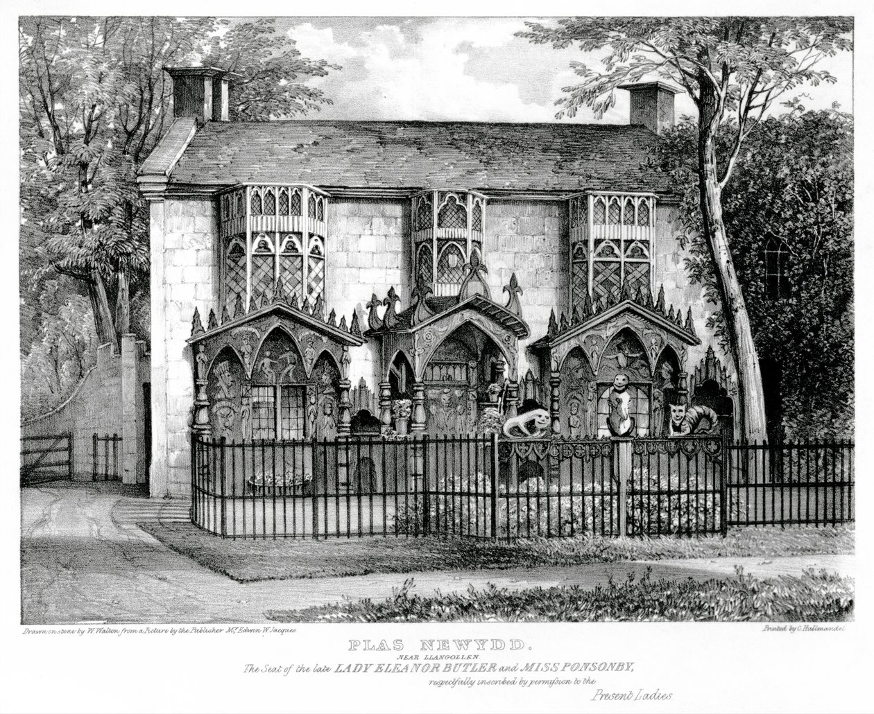 ランゴレン近くのプラスニューディッド、後期のレディーエレノアバトラー（c.1745-1829）とミスサラポンソンビー（d.1831）、チャールズジョセフハルマンデル（1789-1850）によって印刷 作： ウォルトンの後