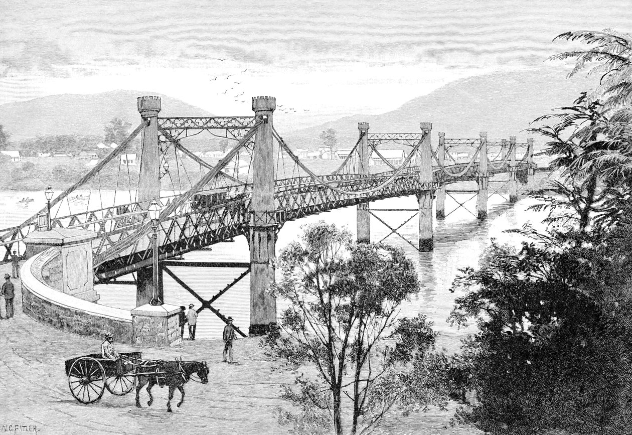 オーストラリア、クイーンズランド州、ロックハンプトンの橋、1886年 作： WCフィトラー
