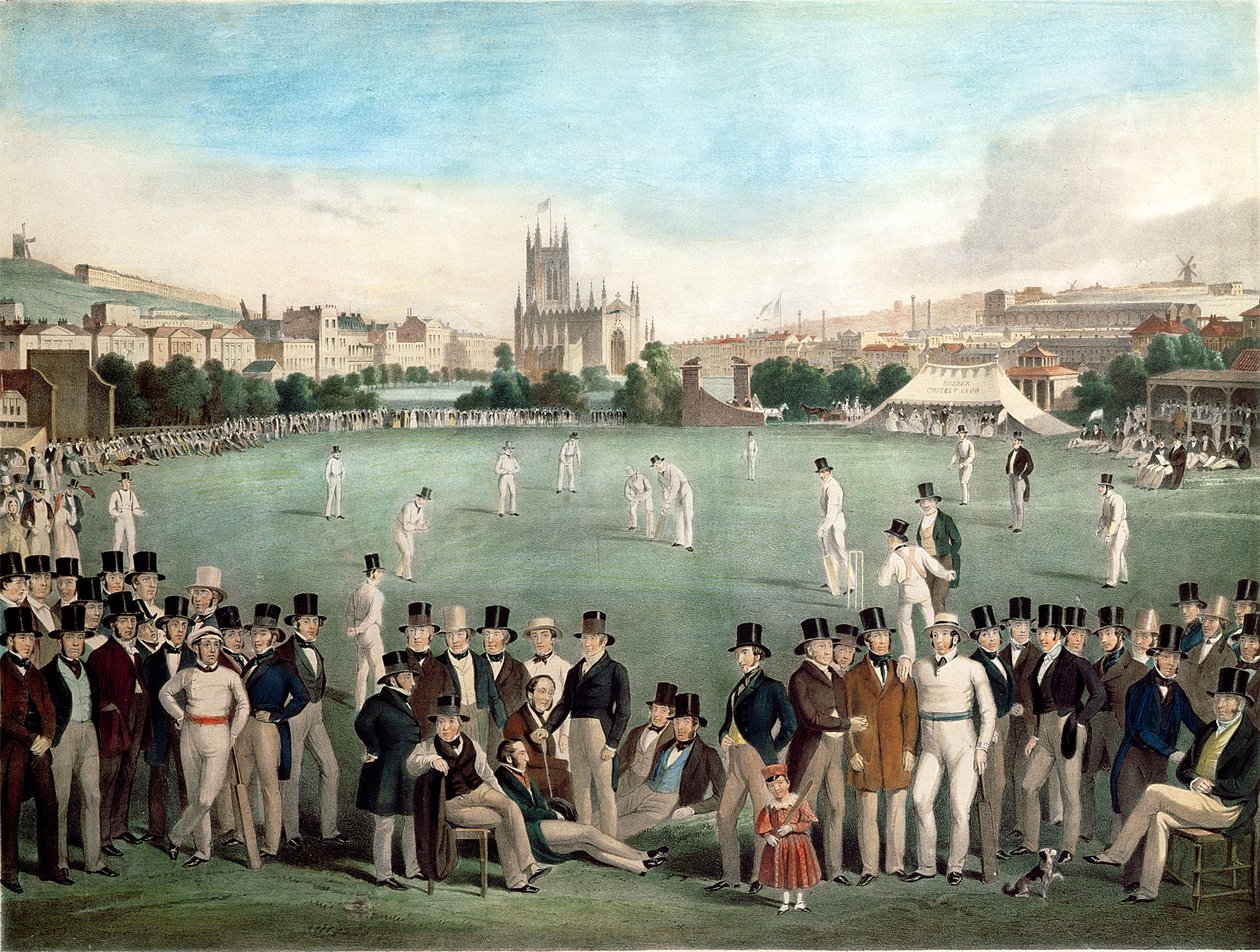 1840年のサセックスとケントのクリケットの試合、ロンドンのS.リプシッツ発行、1849年頃（色付きの彫刻） 作： W.とBasebeCharles（後）Drummond