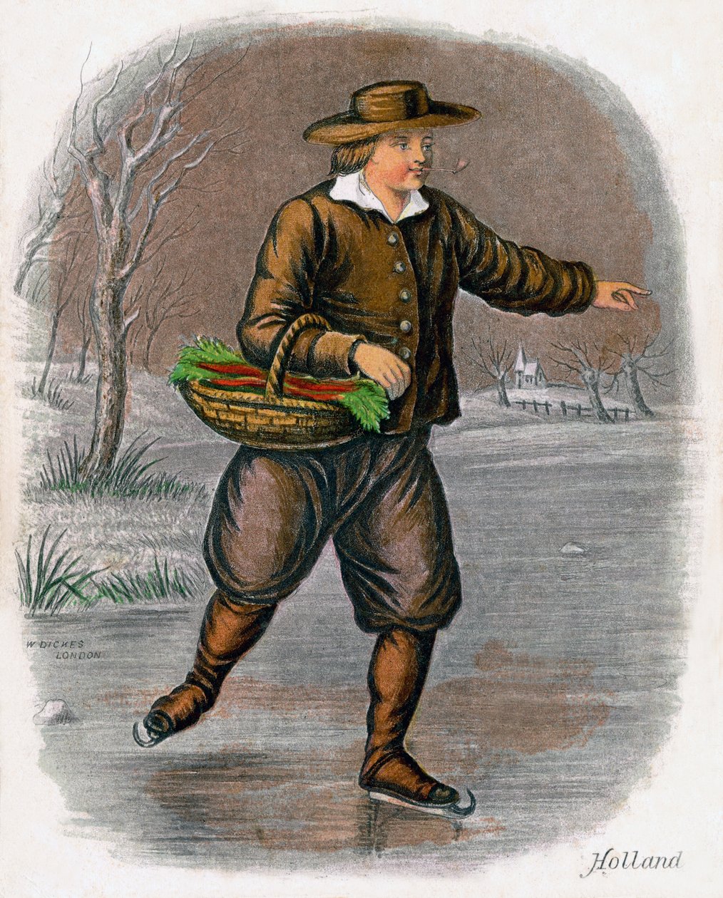 菜食主義者のバスケットでスケートをするオランダ人、1809年。 作： W.ディックス