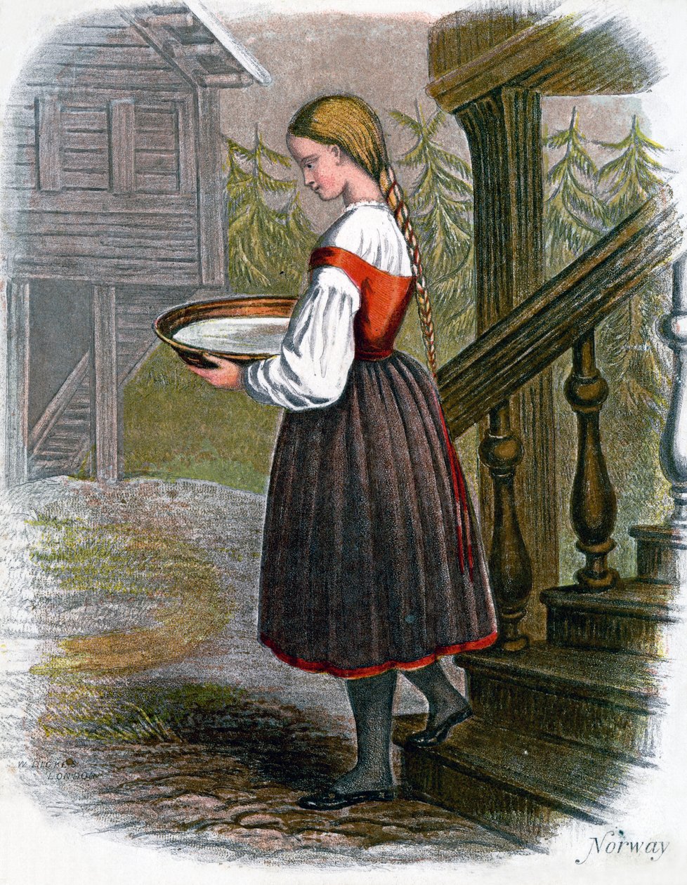 ノルウェーの農場の少女、1809年。 作： W.ディックス