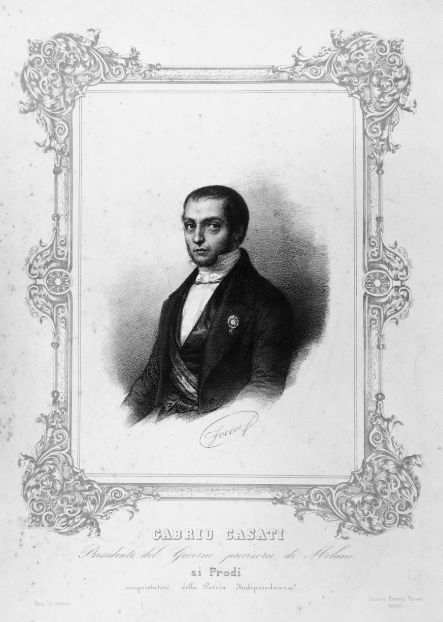 サルデーニャ王国の首相を務めたイタリアの政治家、ガブリオ・カサーティ（1798-1873）の肖像（エングレービング 作： WG（後）セイヤー
