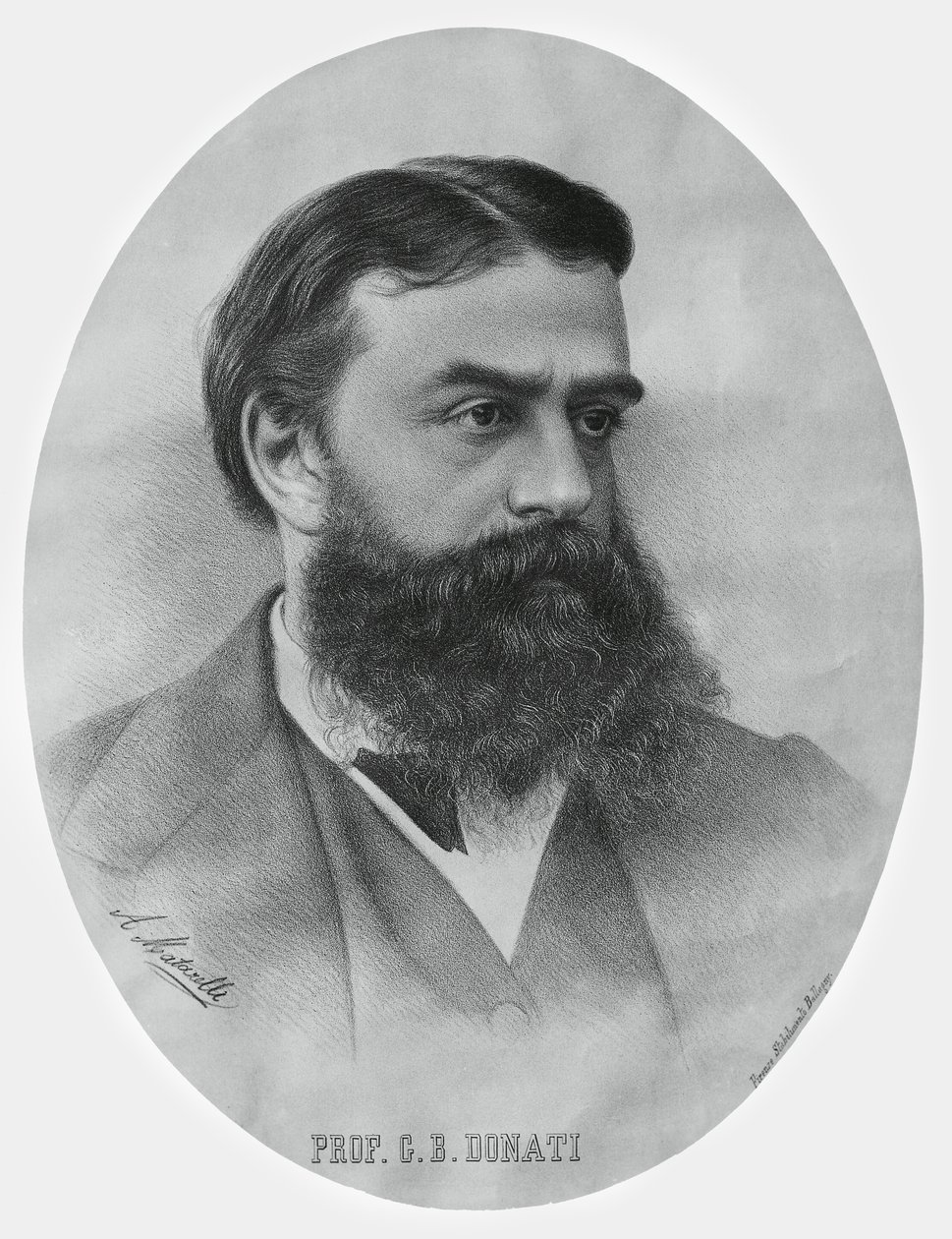 イタリアの数学者・天文学者ジョヴァンニ・バッティスタ・ドナティ（1826-1873）の肖像（エングレービング 作： WG（後）セイヤー