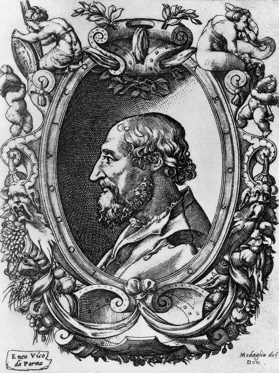 ルドヴィコ・アリオスト（1474-1533）の肖像（イタリアの詩人・劇作家）、「Medaglie del Doni」、Enea Vico（1523-1567）の彫刻作品 作： WG（後）セイヤー