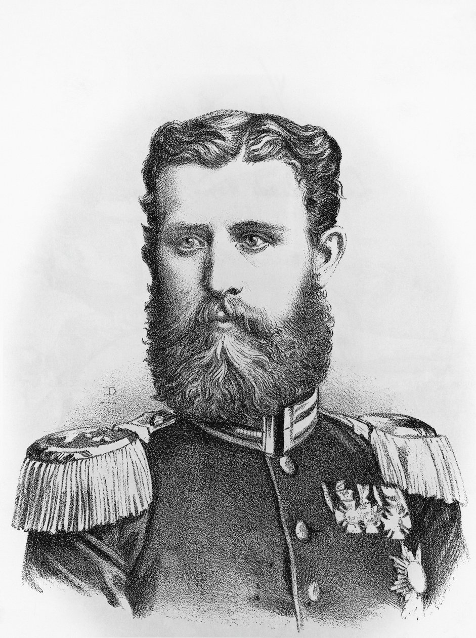 ホーエンツォレルン・シグマリンゲン公レオポルド（1835-1905）の肖像（プロイセンのスペイン王位候補）、エングレービング 作： WG（後）セイヤー