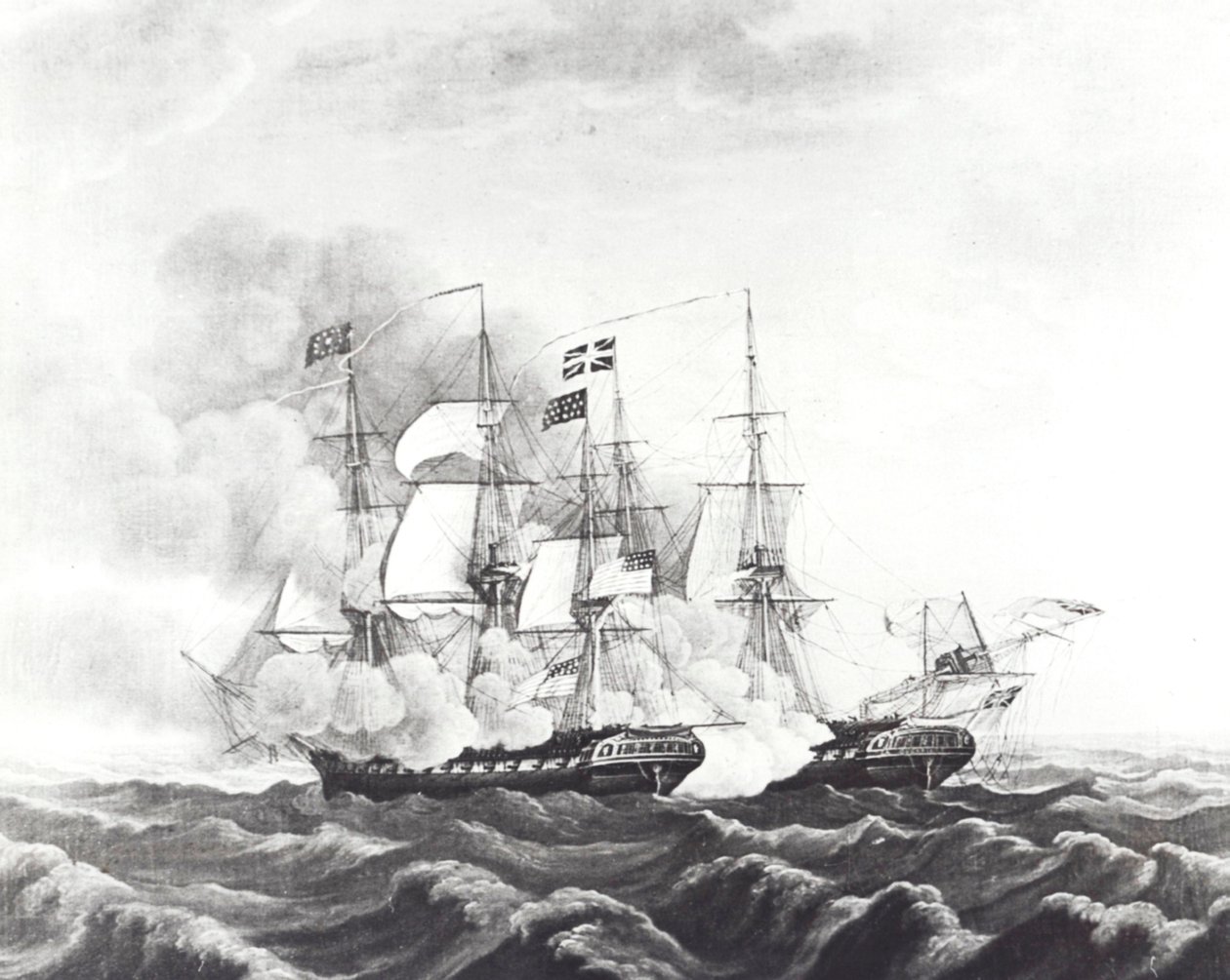 USS ConstitutionとHMS Guerriere（リトグラフ 作： WG（後）セイヤー