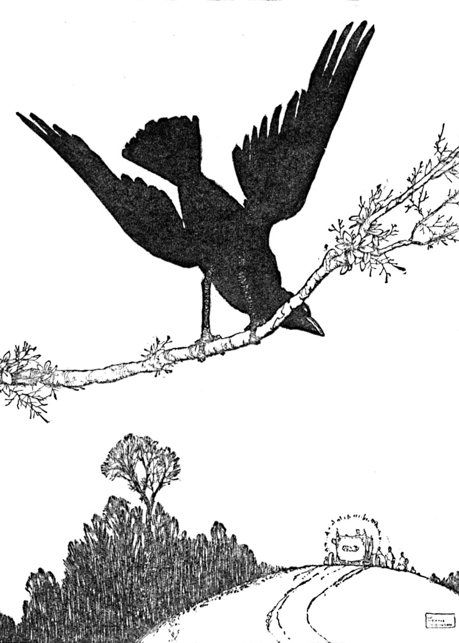 そして、それが見えなくなるまで、キャリッジで彼の黒い翼をバタバタさせた、c1930 作： ウィリアムヒースロビンソン