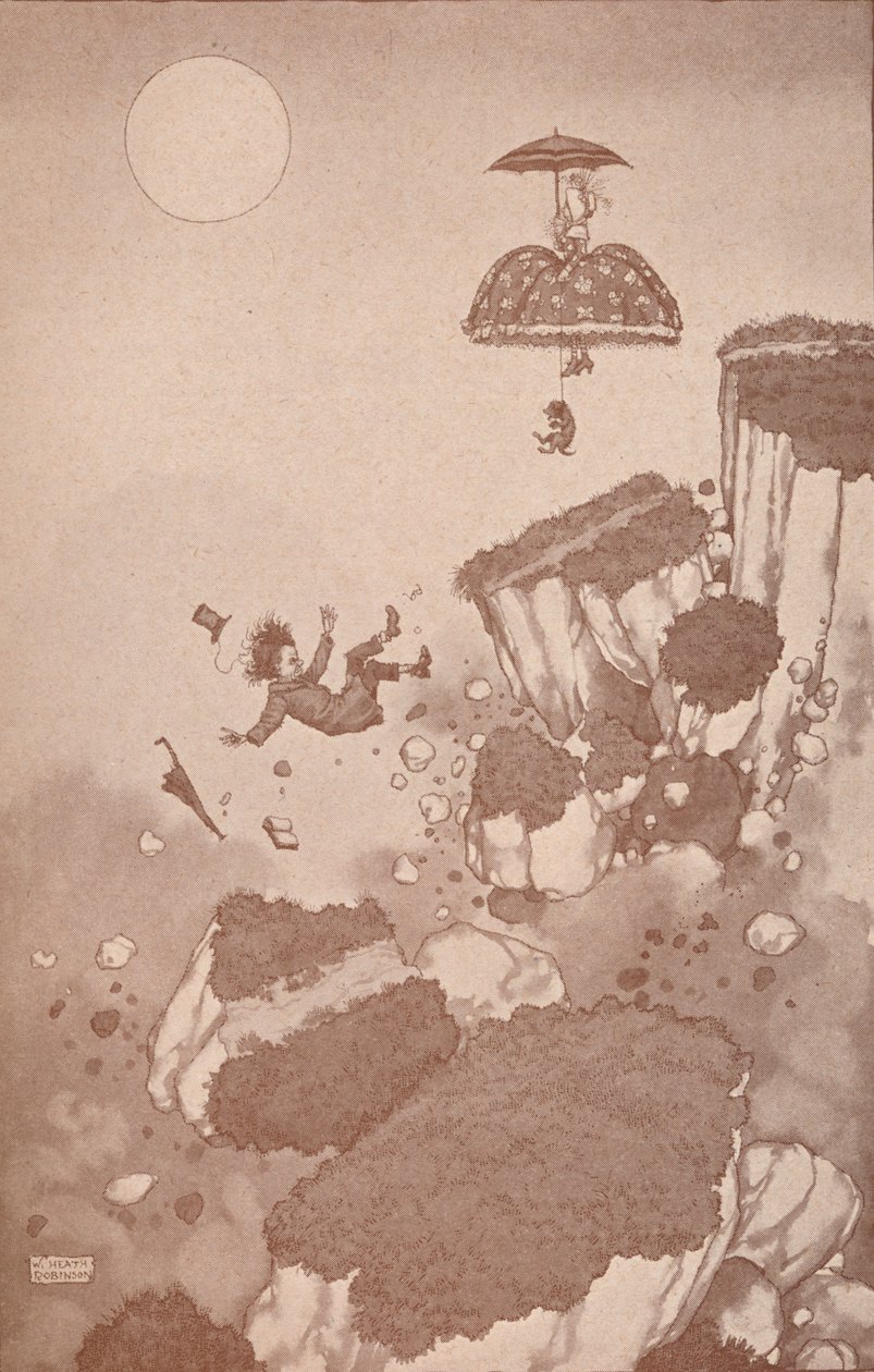 飛行機の発明者が地滑りの間に最初にアイデアを得た方法、c1918 1919 作： ウィリアムヒースロビンソン